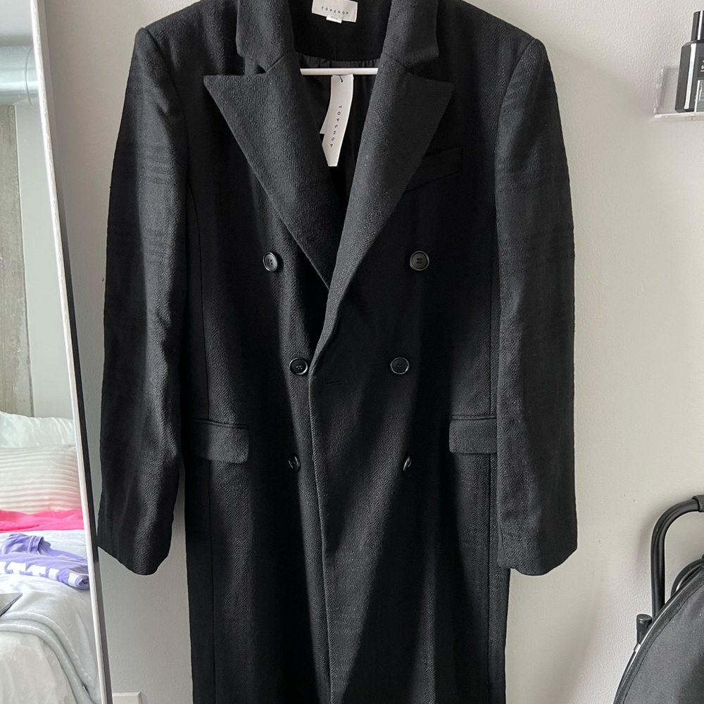Topshop Black Double Breasted Trench Coat